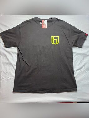 Men's Black Short Sleeve Tee with Neon Yellow Crest (0039)
